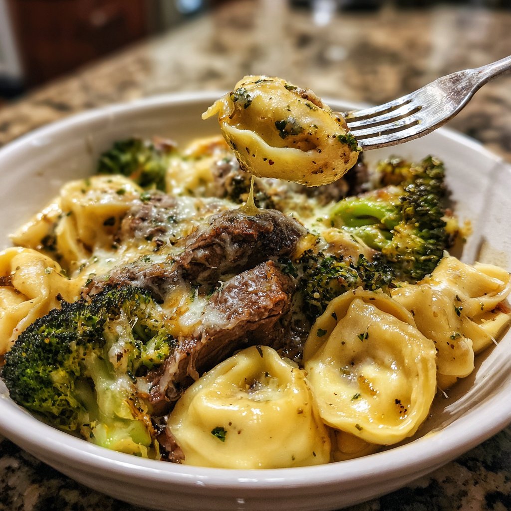 Garlic Steak Tortellini with Broccoli